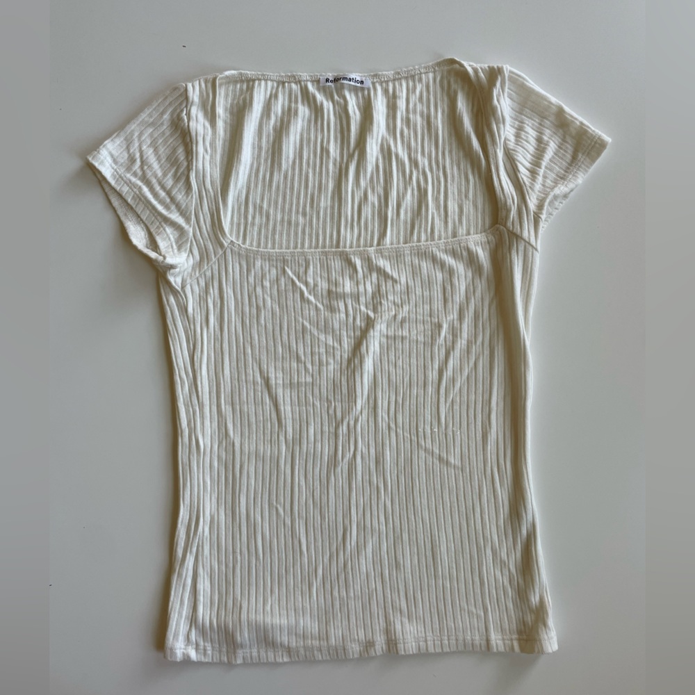 Reformation Ivory Square Neck Cap Sleeve Knit Top Size Small